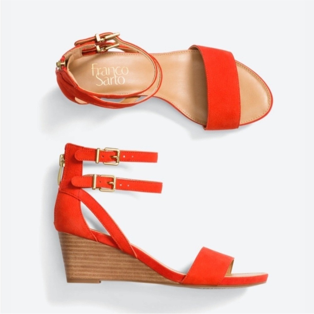 Franco Sarto Danissa Wedge Sandals Orange Suede Ankle Strap‎ 6M
